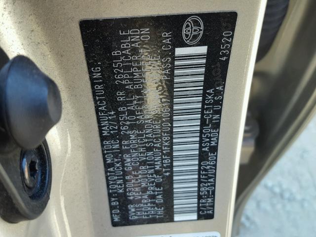 4T1BF1FK8FU010617 - 2015 TOYOTA CAMRY LE TAN photo 10