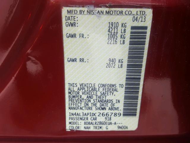 1N4AL3AP1DC266789 - 2013 NISSAN ALTIMA 2.5 MAROON photo 10