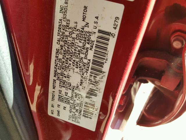 5TEJU62N65Z035220 - 2005 TOYOTA TACOMA DOU RED photo 10