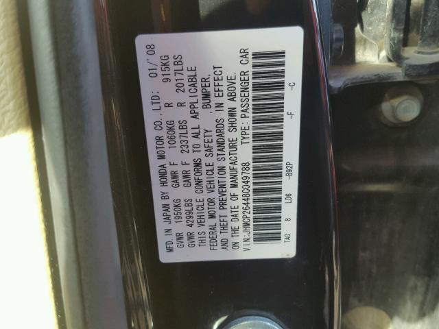 JHMCP26448C049788 - 2008 HONDA ACCORD LXP BLACK photo 10