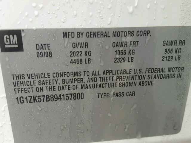 1G1ZK57B894157800 - 2009 CHEVROLET MALIBU LTZ 白色 照片 10