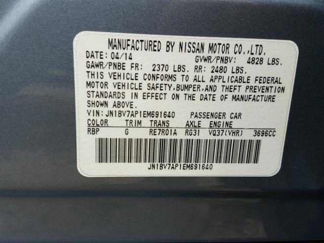 JN1BV7AP1EM691640 - 2014 INFINITI Q50 BASE Azul foto 10