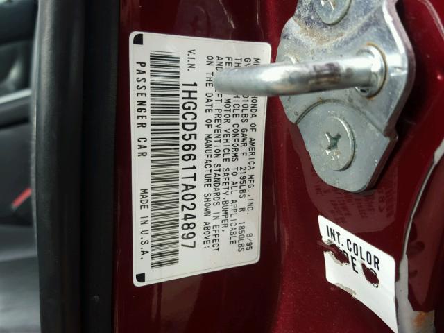 1HGCD5661TA024897 - 1996 HONDA ACCORD EX RED photo 10