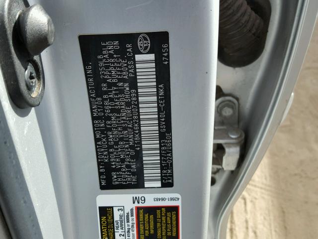 4T1BK46K28U072899 - 2008 TOYOTA CAMRY LE SILVER photo 10