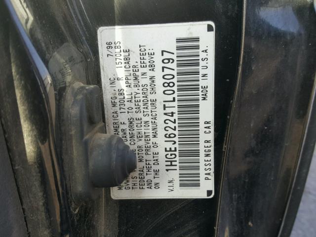 1HGEJ6224TL080797 - 1996 HONDA CIVIC DX BLACK photo 10