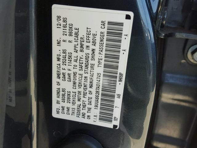 19UUA66287A014745 - 2007 ACURA TL GRAY photo 10