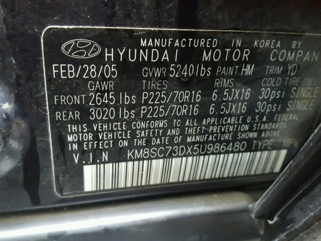 KM8SC73DX5U986480 - 2005 HYUNDAI SANTA FE G BLUE photo 10