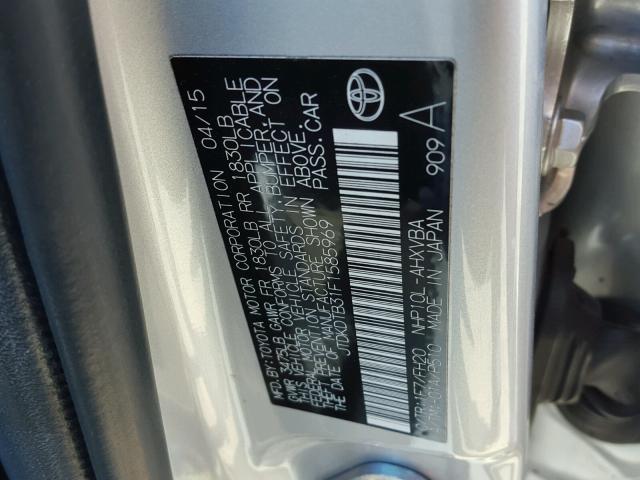 JTDKDTB31F1585969 - 2015 TOYOTA PRIUS C SILVER photo 10