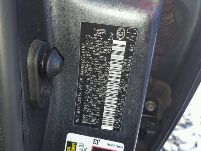 2T1BU4EE9CC850373 - 2012 TOYOTA COROLLA BA GRAY photo 10