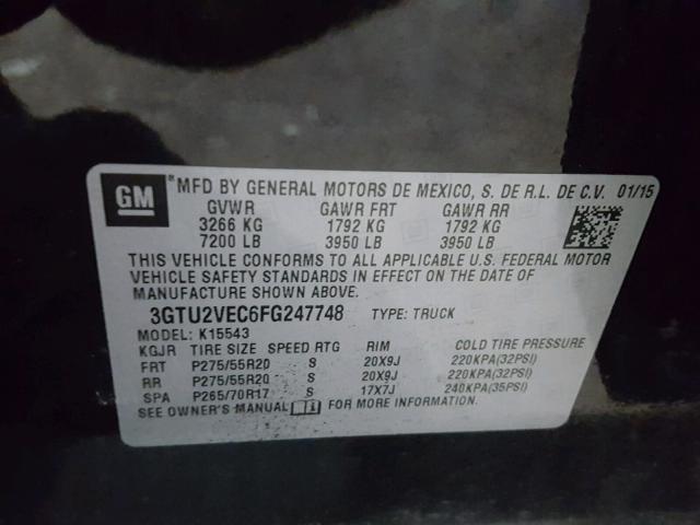 3GTU2VEC6FG247748 - 2015 GMC SIERRA K15 BLACK photo 10