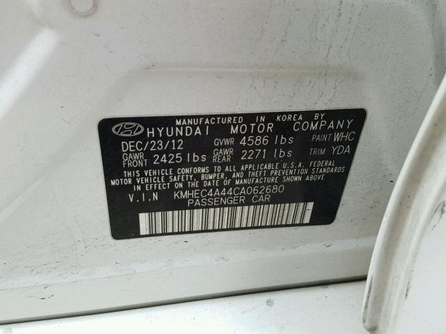 KMHEC4A44CA062680 - 2012 HYUNDAI SONATA HYB WHITE photo 10