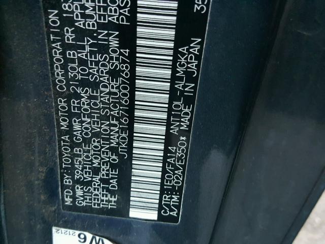 JTKDE167160076874 - 2006 TOYOTA SCION TC ნაცრისფერი ფოტო 10