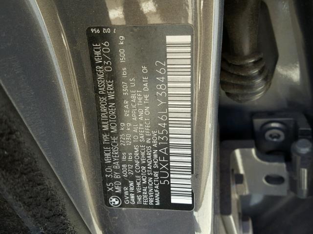 5UXFA13546LY38462 - 2006 BMW X5 3.0I GRAY photo 10