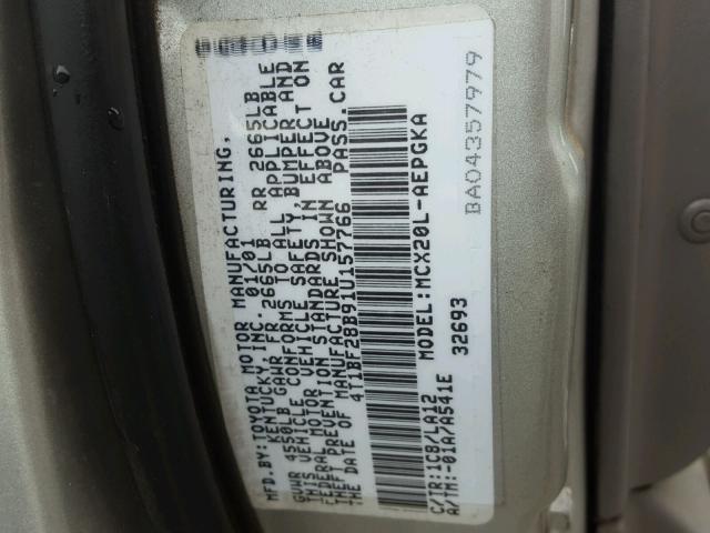 4T1BF28B91U157766 - 2001 TOYOTA AVALON XL SILVER photo 10