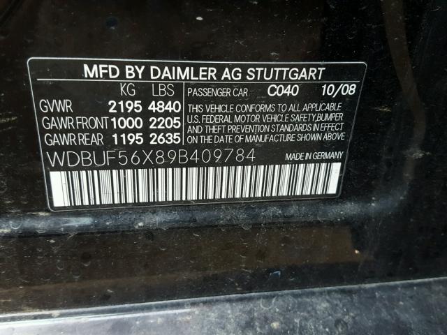 WDBUF56X89B409784 - 2009 MERCEDES-BENZ E 350 BLACK photo 10