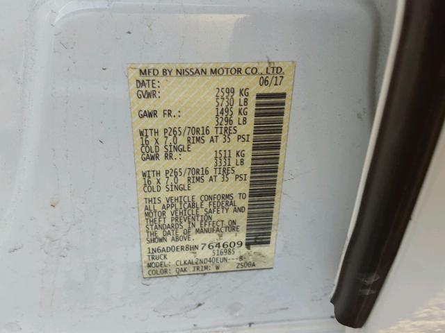 1N6AD0ER8HN764609 - 2017 NISSAN FRONTIER S WHITE photo 10