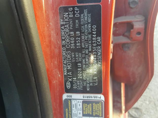 KNADM4A35E6384400 - 2014 KIA RIO LX Կարմիր լուսանկար 10