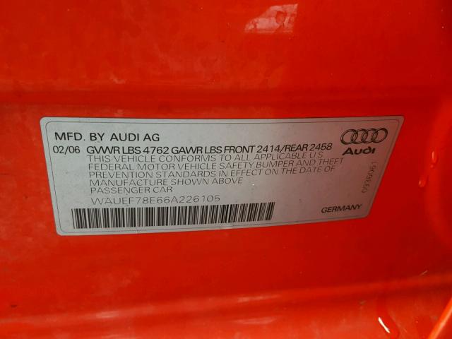 WAUEF78E66A226105 - 2006 AUDI A4 S-LINE RED photo 10