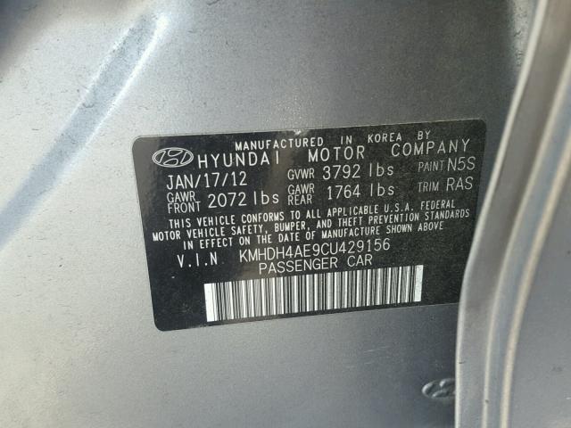 KMHDH4AE9CU429156 - 2012 HYUNDAI ELANTRA GL SILVER photo 10