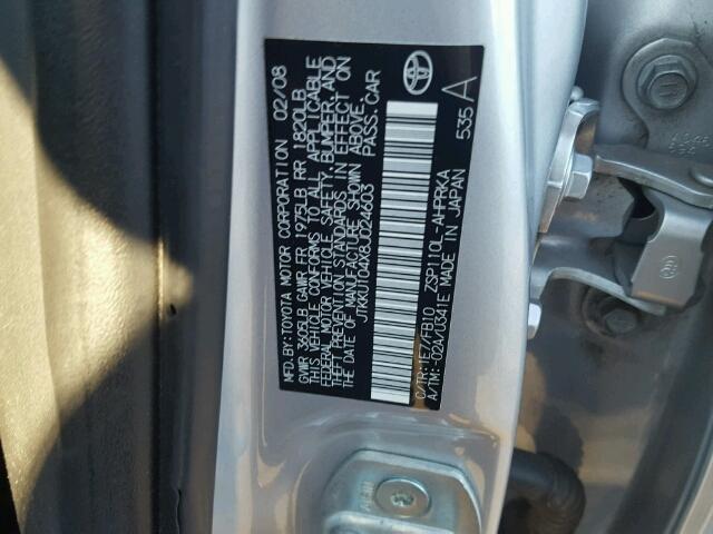 JTKKU104X8J024603 - 2008 TOYOTA SCION XD SILVER photo 10