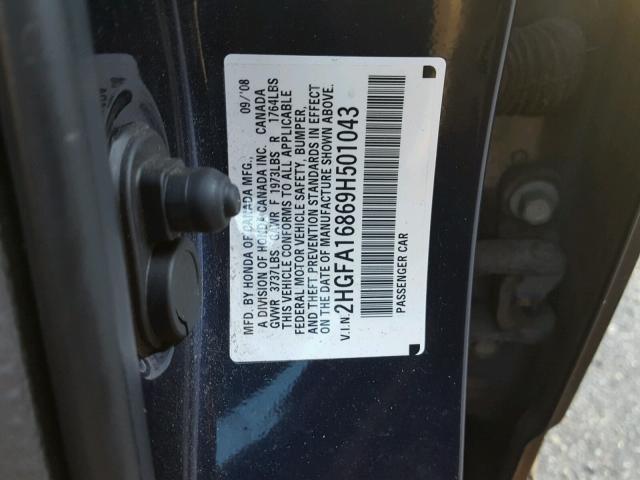 2HGFA16869H501043 - 2009 HONDA CIVIC EX BLUE photo 10