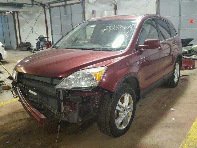 JHLRE4H70AC009513 - 2010 HONDA CR-V EXL BURGUNDY photo 2