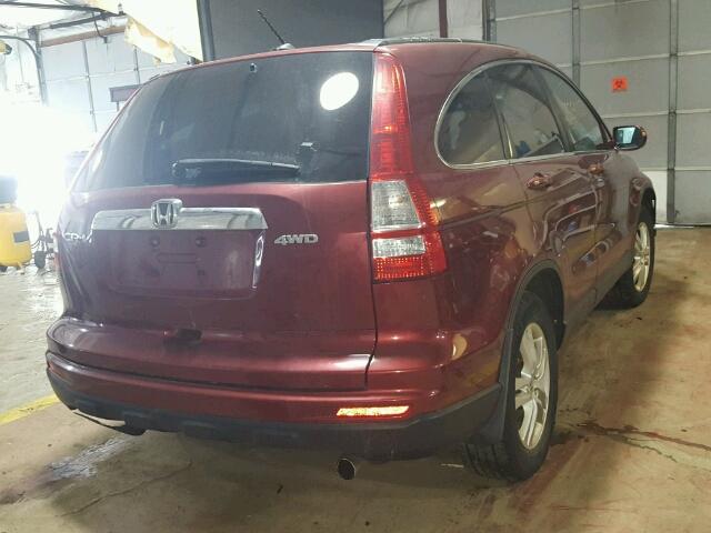 JHLRE4H70AC009513 - 2010 HONDA CR-V EXL BURGUNDY photo 4