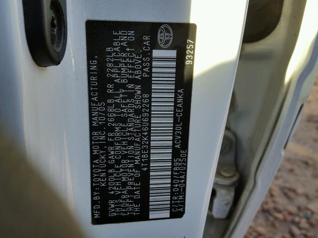 4T1BE32K46U692268 - 2006 TOYOTA CAMRY LE WHITE photo 10