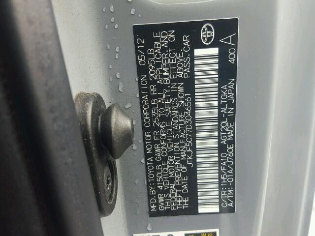 JTKJF5C77D3046561 - 2013 TOYOTA SCION TC 银色 照片 10