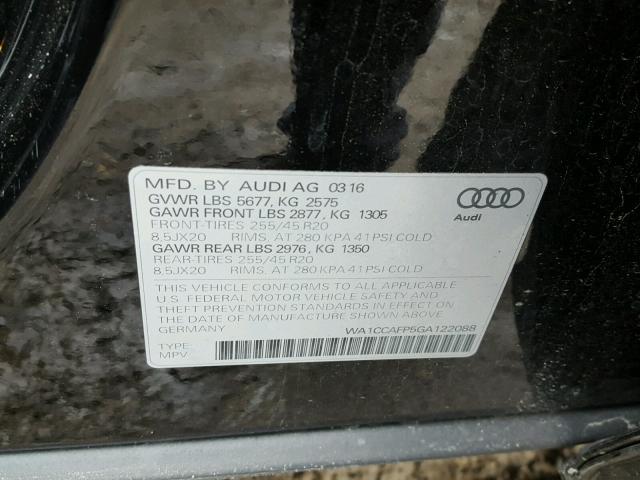 WA1CCAFP5GA122088 - 2016 AUDI SQ5 PREMIU BLACK photo 10