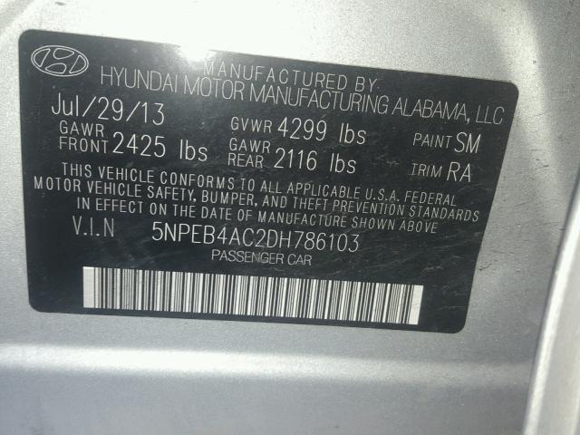 5NPEB4AC2DH786103 - 2013 HYUNDAI SONATA GLS SILVER photo 10