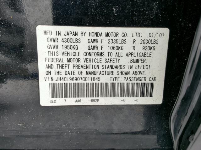 JH4CL96907C011845 - 2007 ACURA TSX BLACK photo 10