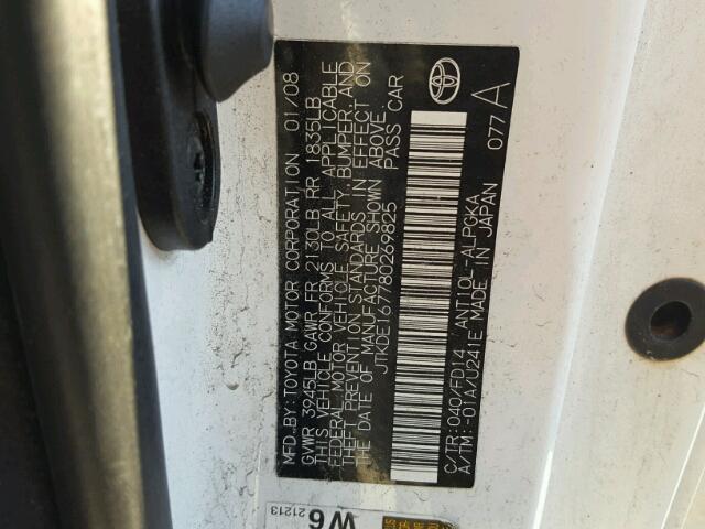 JTKDE167780269825 - 2008 TOYOTA SCION TC 白色 照片 10