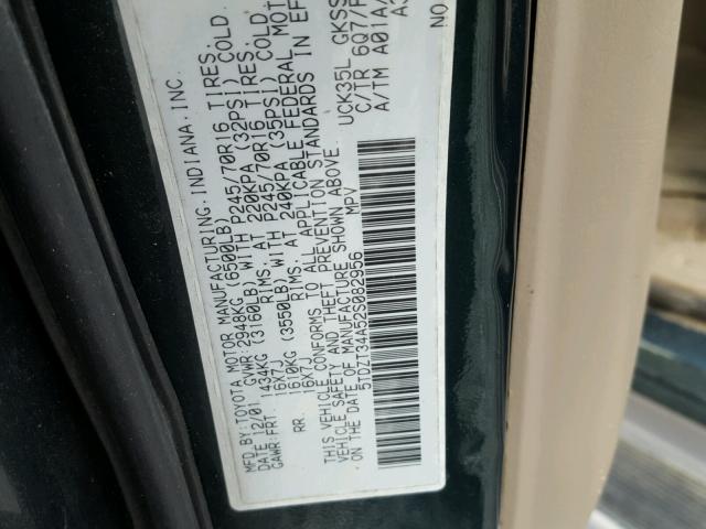 5TDZT34A52S082956 - 2002 TOYOTA SEQUOIA SR GREEN photo 10