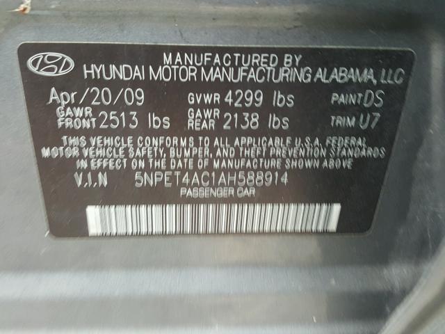 5NPET4AC1AH588914 - 2010 HYUNDAI SONATA GLS GRAY photo 10