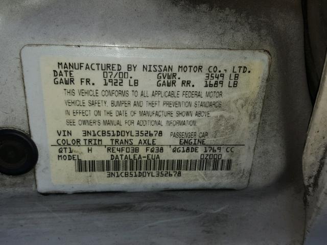 3N1CB51D0YL352678 - 2000 NISSAN SENTRA BAS WHITE photo 10