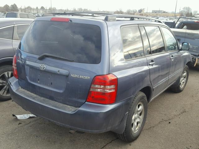 JTEGD21A230054549 - 2003 TOYOTA HIGHLANDER BLUE photo 4