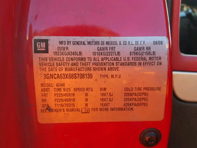 3GNCA63X68S708139 - 2008 CHEVROLET HHR SS RED photo 10