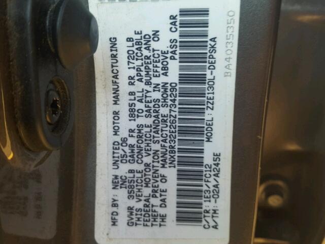 1NXBR32E26Z734290 - 2006 TOYOTA COROLLA CE GRAY photo 10