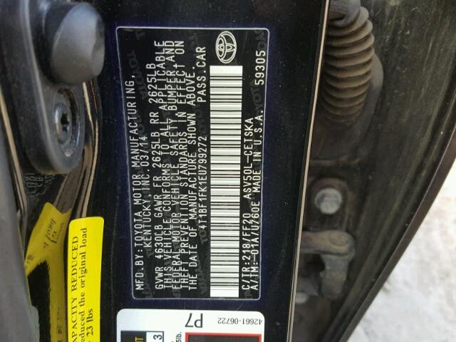 4T1BF1FK1EU799272 - 2014 TOYOTA CAMRY L BLACK photo 10