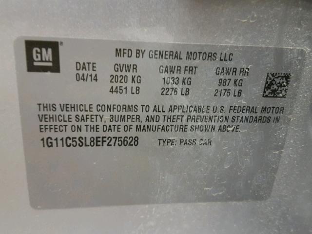 1G11C5SL8EF275628 - 2014 CHEVROLET MALIBU 1LT ვერცხლისფერი ფოტო 10