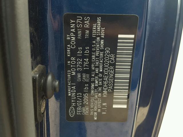 KMHDH6AEXDU020290 - 2013 HYUNDAI ELANTRA CO BLUE photo 10