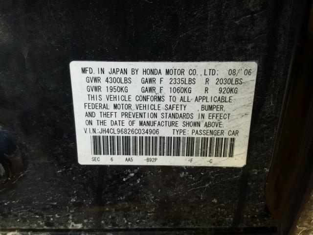 JH4CL96826C034906 - 2006 ACURA TSX BLACK photo 10