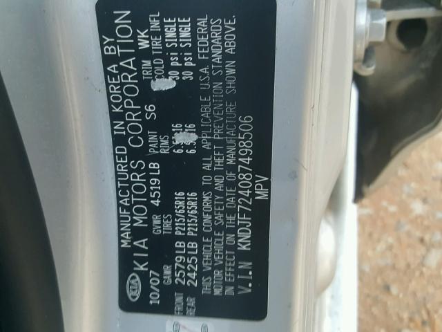 KNDJF724087498506 - 2008 KIA SPORTAGE L SILVER photo 10