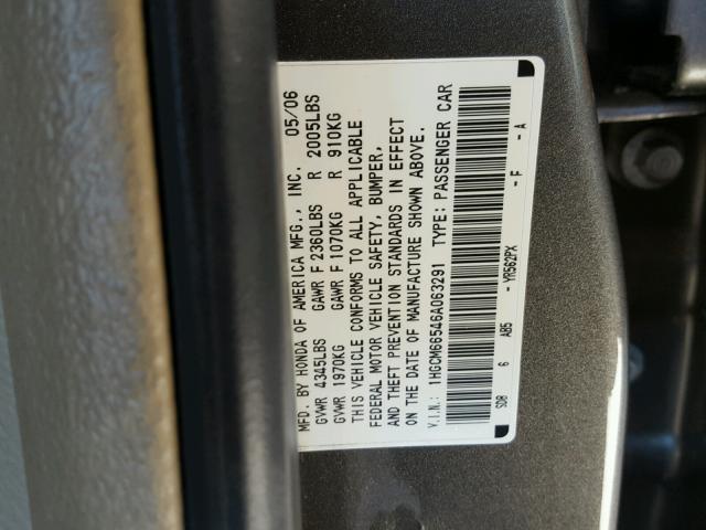 1HGCM66546A063291 - 2006 HONDA ACCORD EX BROWN photo 10