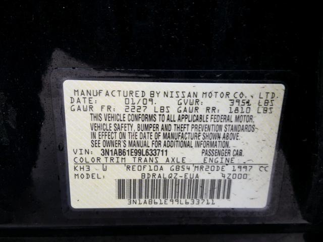 3N1AB61E99L633711 - 2009 NISSAN SENTRA 2.0 BLACK photo 10