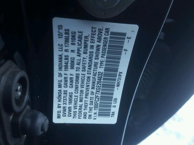 19XFC2F7XGE204632 - 2016 HONDA CIVIC EX შავი ფოტო 10