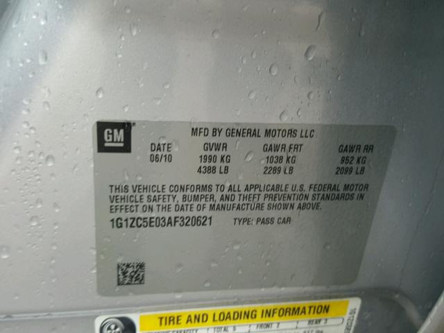 1G1ZC5E03AF320621 - 2010 CHEVROLET MALIBU 1LT ვერცხლისფერი ფოტო 10