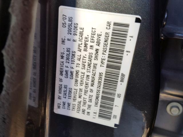 1HGCM66567A083995 - 2007 HONDA ACCORD EX CHARCOAL photo 10