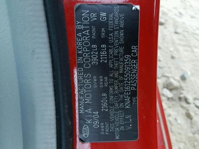 KNAFE161255091359 - 2005 KIA SPECTRA5 RED photo 10